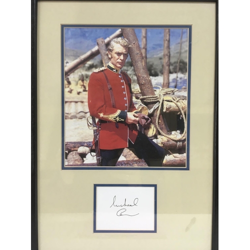 539 - A framed and glazed signed photo display of Michael Caine, approx 30cm x 43cm.