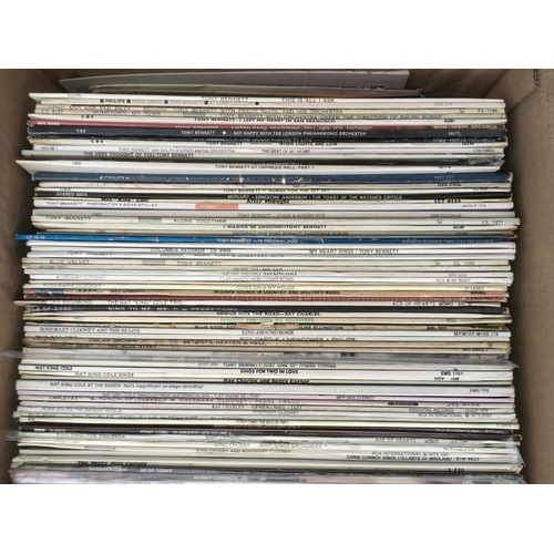 603 - Four boxes of LPs and 10 inch records including jazz titles and popular shows of the 1940s/50s and 6... 