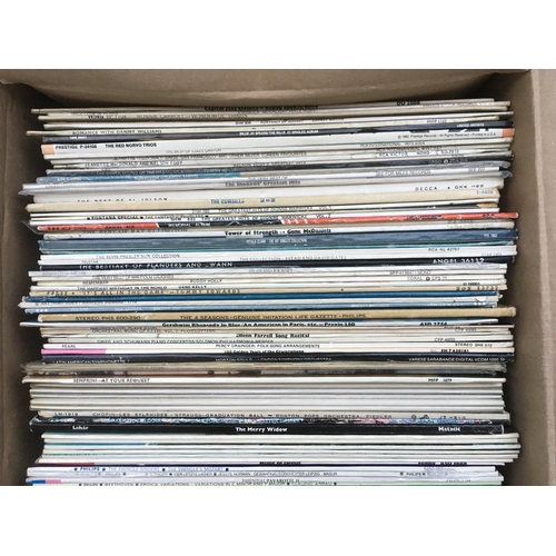 604 - Four boxes of LPs by various artists including classical and jazz titles.