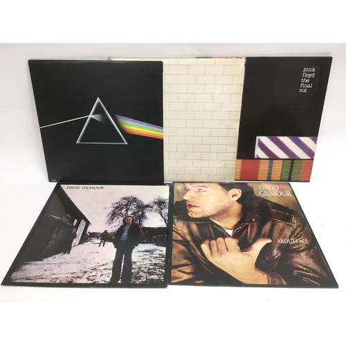 69 - Three Pink Floyd LPs comprising 'Dark Side Of The Moon', 'The Wall', 'The Final Cut' and two David G... 
