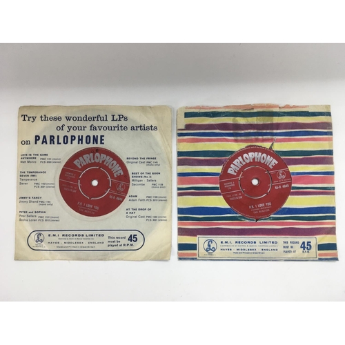 7 - Two early UK issues of The Beatles single 'Love Me Do' b/w 'P.S. I Love You' with red labels and rig... 