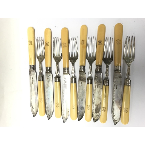 52 - A 6 setting Hallmarked silver and ivory fish set with marks for Harrison brothers & Howson, Sheffiel... 