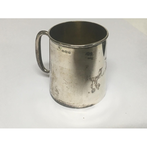 69 - A small silver tankard Birmingham hallmarks weight 58g with initials J M P - NO RESERVE