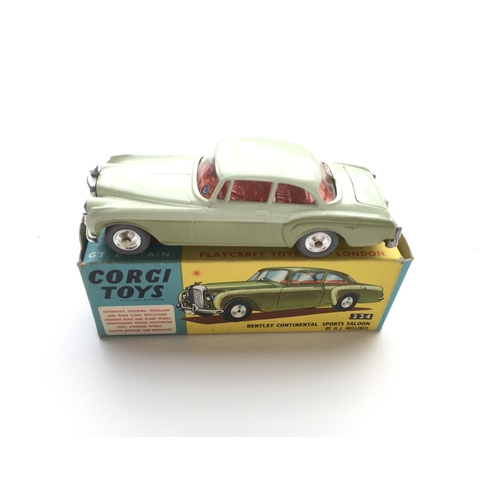 1802 - 4 boxed Corgi cars, #305 a Triumph T.R.3, #224 a Bentley Continental sports saloon, #234 a Ford Cons... 