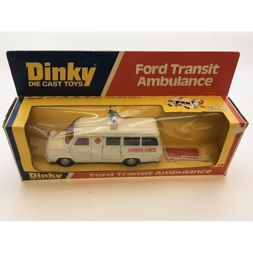 1924 - 2 x Dinky Ford Transit Ambulance and a Ferrari 312/B2 Racing car #226, all boxed.