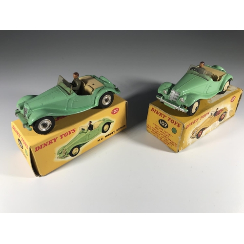 1931 - Two Dinky Toys MG Midget Sports #102 (one original box, one printed copy)