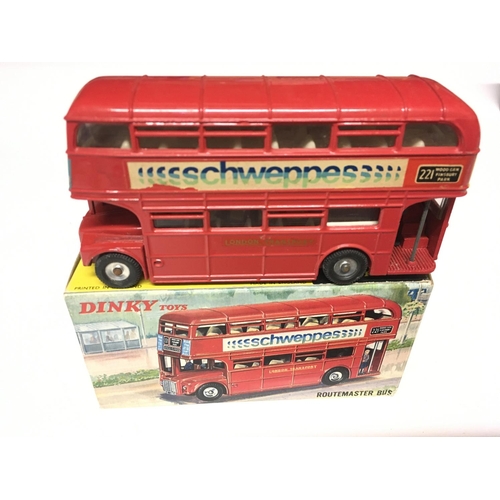 1940 - A Dinky Petrol Pump Station 'Esso' #781, a Routemaster bus 'Schweppes' #289, a Double Deck bus #290 ... 