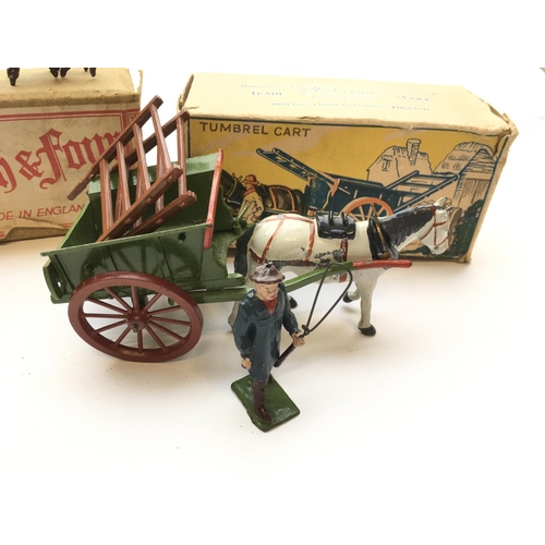 1948 - A Britains Tumble cart #4f, a Miniature Models Village Blacksmith and a P.M.C Coach Driver and four ... 