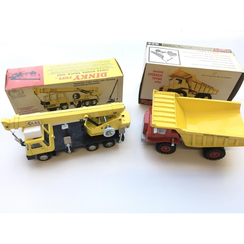 1962 - A Dinky Coles Hyderabad truck 150T #980 and a Aveling-Barford 'Centaur' Dump Truck #924 all boxed.