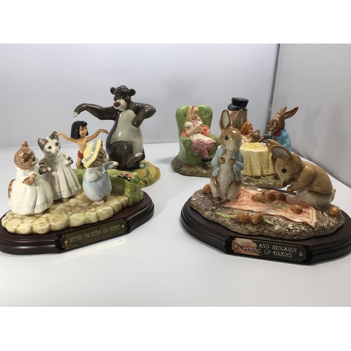 1153 - Three Beswick limited edition Beatrix Potter figure groups and a Royal Doulton Disney show case Jung... 