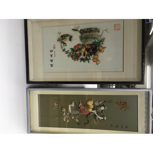 15 - Three 20th century Chinese three dimensional Raised relief stone and mother of pearl pictures in the... 