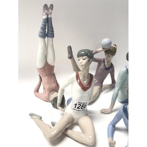 1286 - 6 Lladro porcelain gymnast figurines, all in good condition.