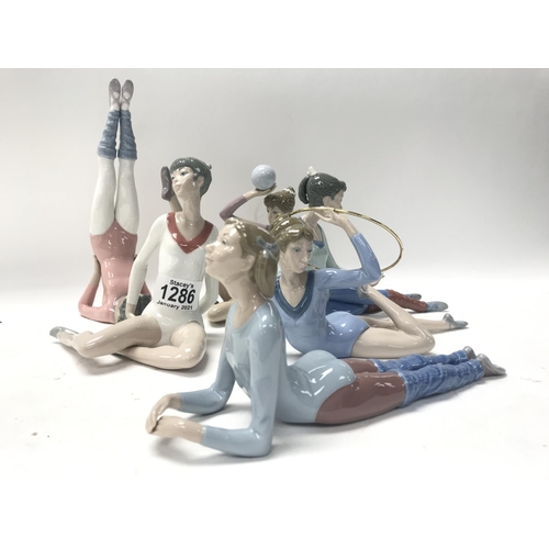 1286 - 6 Lladro porcelain gymnast figurines, all in good condition.