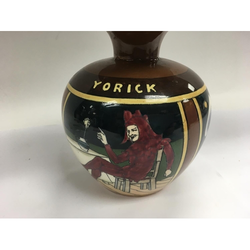 1295 - A Foley Instario baluster vase with hand painted scenes of hamlet as decoration, 15cm.