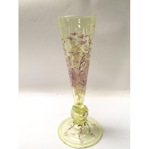 1317 - A Quality late 19th century continental glass flute decorated with enamels with a courting couple. N... 