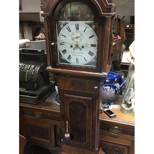 1383 - A Victorian mahogany long case clock the arched dial with rocking ship the Dial with Roman numerals ... 