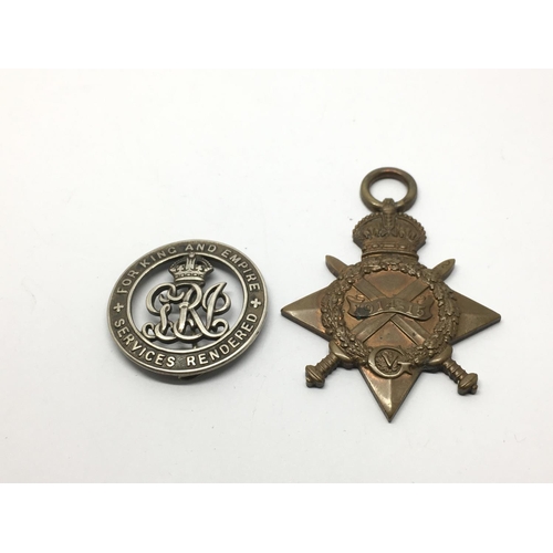 1815 - A WW1 1914-15 star awarded to 22055 PTE T F FRIGHT ESSEX R plus a 'For King and empire services rend... 