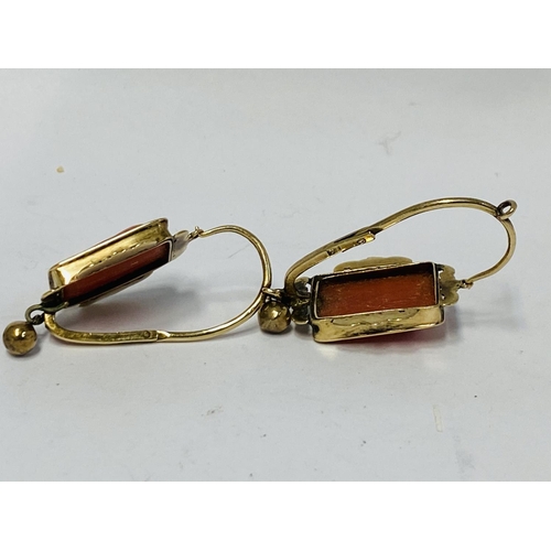 773 - A pair of early Victorian 14ct gold and cameo earrings.