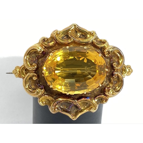 776 - An impressive Victorian gold mounted citrine brooch, (citrine 2.3 x 1.8cm).