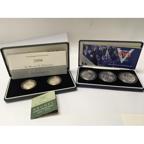 803 - A cased Royal Mint silver proof and Mint commemorative 2006 Brunel double coin set with certificate ... 