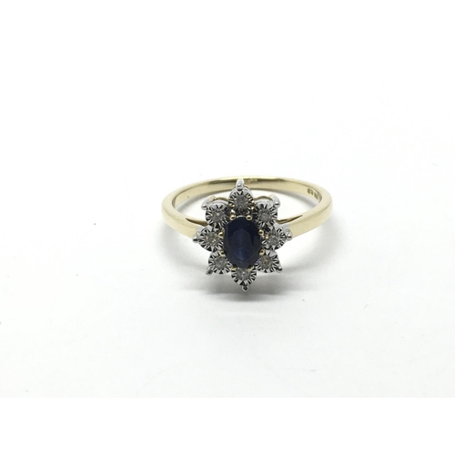 826 - A 9ct gold oval cut sapphire and RBC diamond cluster ring, sapphire approx 0.66ct, diamonds approx 0... 