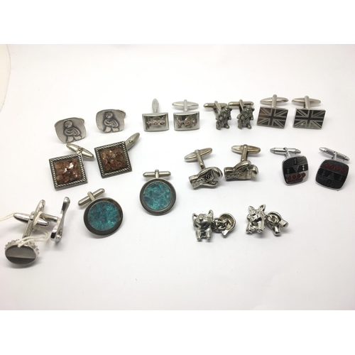 859 - Ten pairs of stainless steel cufflinks including some unusual designs.