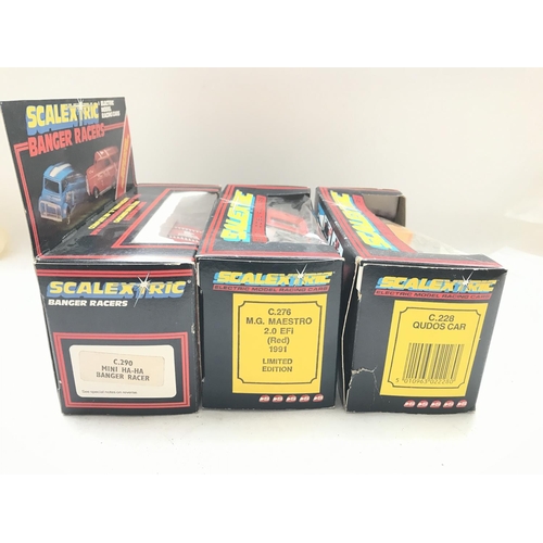 106 - 3 x boxed Scalextric Cars including Mini Ha-Ha Banger Racer #C.290. A M.G. Maestro (Limited Edition)... 