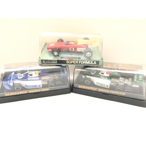 110 - 3 x Scalextric Cars including a Ferrari 312 #C.025. A March Ford #C.131 and a March Ford 240 #C.129 ... 