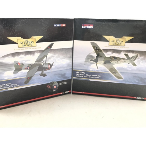 12 - A collection of four Corgi Limited Edition Aircraft. A Westland Lysander MKIIIa. A FW190 A5. A Hawke... 