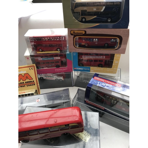 135 - A Box Containing a Collection of Corgi, Matchbox and other Busses and trains some loose.