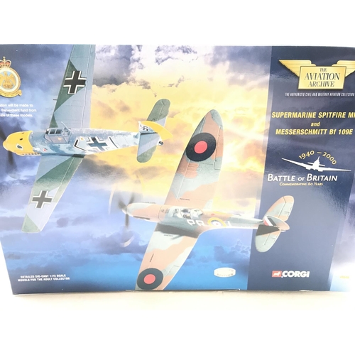 138 - A Corgi Battle of Britain set #49505. Boxed including a Spitfire and a Messerschmitt.