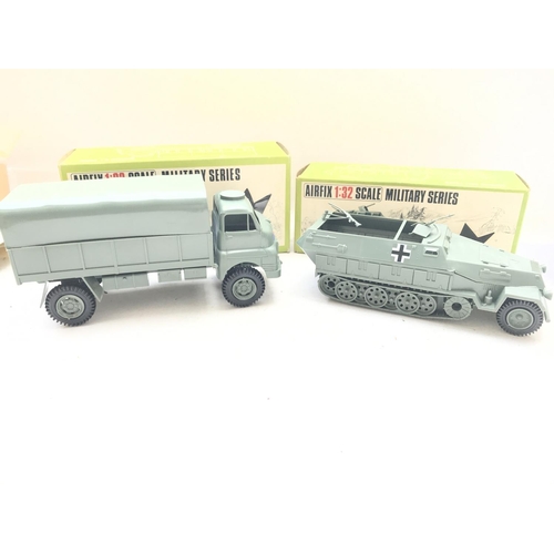 184 - 2 x Airfix 1:32 Scale Military Series Vehicles. A Bedford R.L. Truck and a German Half-Track both Bo... 