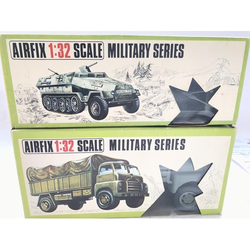 184 - 2 x Airfix 1:32 Scale Military Series Vehicles. A Bedford R.L. Truck and a German Half-Track both Bo... 