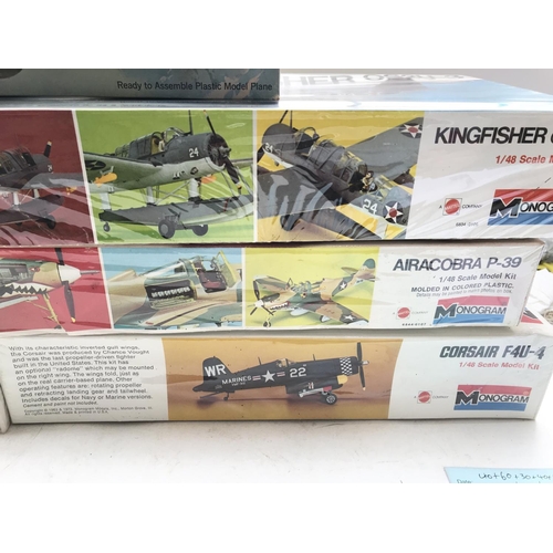 26 - A collection of 6 Monogram aircraft model kits 1:48 scale and 1 Revell 1:32 scale.