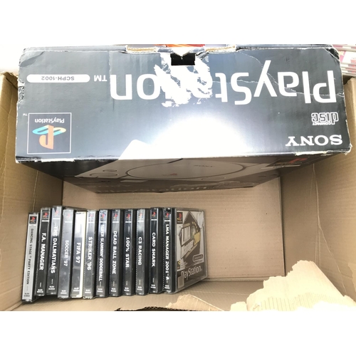 359 - A Boxed PlayStation 1. 3 game boys plus games.(2)