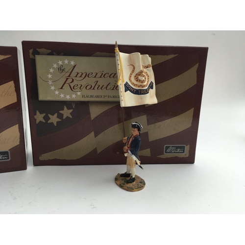 402 - Britains American minutemen. #17222 Boxed. Britains Flagbearer 2nd PA Regiment. #17445. Boxed