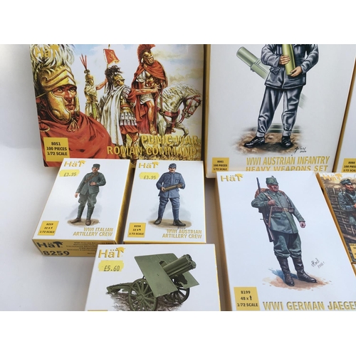 442 - Collection of 19 Boxes of HAT Plastic Figures including WWI Infantry and Artillery.