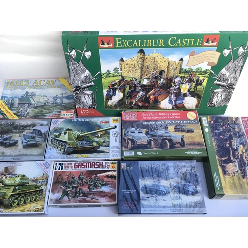 454 - Collection of 21 Model Kits including Zvezda Hansa Kogge Medieval ships / Tanks/Pegasus Tanks / Plas... 