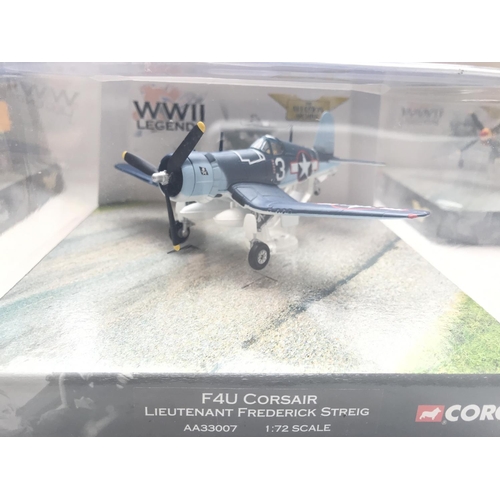 46 - 3 x Corgi WW2 Legends and a Hobbymaster. Including a P51D Mustang.A F4u Corsair. A Junkers and a US ... 