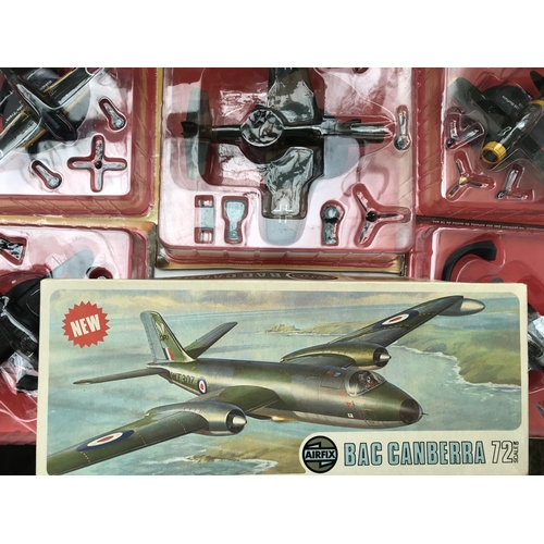 59 - A Collection of magazine diecast war time aircraft, a Revell A-10 and a Airfix Bac Canberra kit