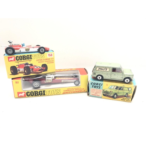 79 - A Corgi Santa Pod Raceways Commuter Dragster #161. A Corgi Lotus-Climax F/1 #158 and a Corgi Austin ... 