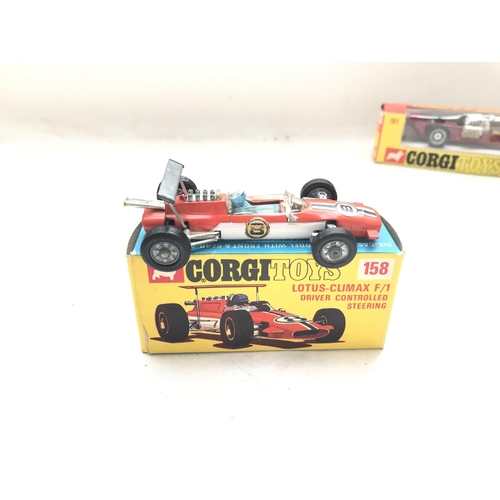 79 - A Corgi Santa Pod Raceways Commuter Dragster #161. A Corgi Lotus-Climax F/1 #158 and a Corgi Austin ... 