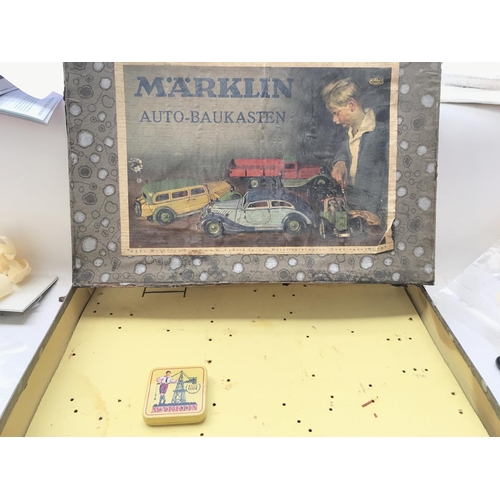 90 - An Original Marklin Auto-Baukasten Box. With small tin of nuts and bolts.