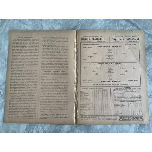 111 - 1920/2021 Tottenham Reserves v Crystal Palace Football Programme: London Combination dated 27 11 192... 