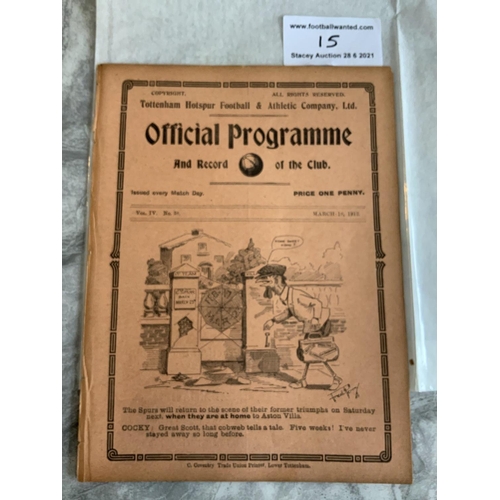 15 - 1911/1912 Tottenham Reserves v Bristol City Football Programme: South Eastern League dated 18 3 1912... 