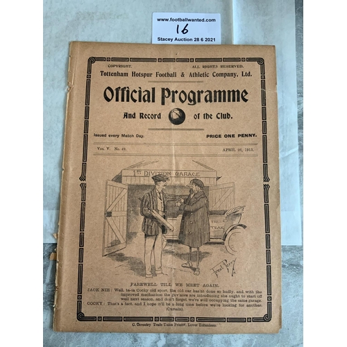 16 - 1912/1913 Tottenham Reserves v Tunbridge Wells Football Programme: South Eastern League dated 26 4 1... 