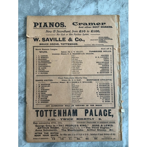 16 - 1912/1913 Tottenham Reserves v Tunbridge Wells Football Programme: South Eastern League dated 26 4 1... 