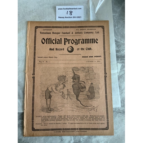18 - 1912/1913 Tottenham Reserves v Watford Football Programme: South Eastern League dated 19 10 1912. Tw... 