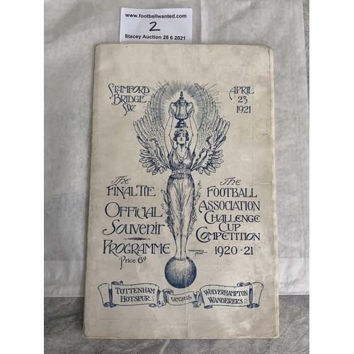 2 - 1921 FA Cup Final Football Programme: Tottenham v Wolves played at Chelsea. Now in good condition af... 
