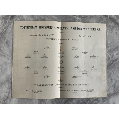 2 - 1921 FA Cup Final Football Programme: Tottenham v Wolves played at Chelsea. Now in good condition af... 